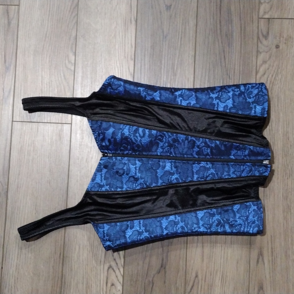 Elegant Blue and Black Lace Corset Top